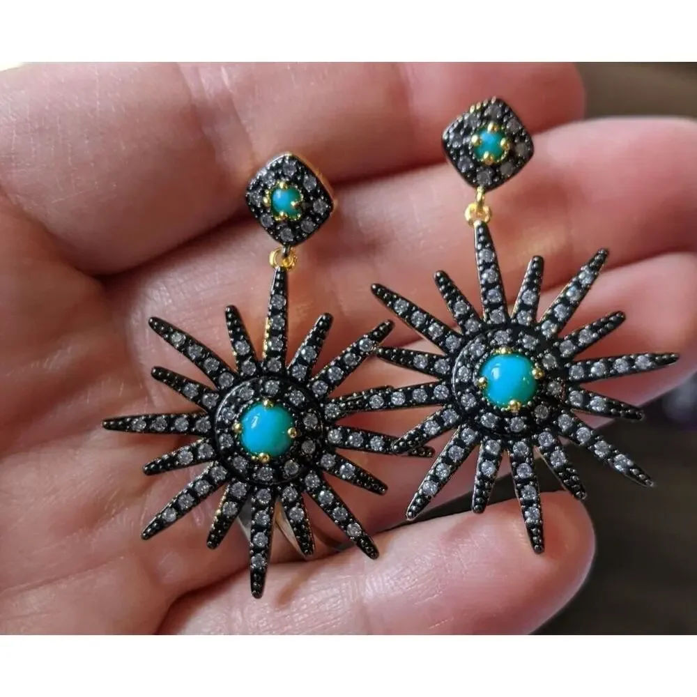 Adornia 14K Yellow Gold Plated Turquoise & Swarovski Crystal Starburst Earrings